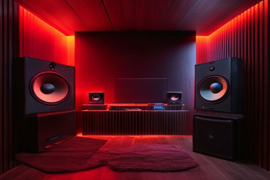 High-fidelity speakers with warm ambient light in recovery room